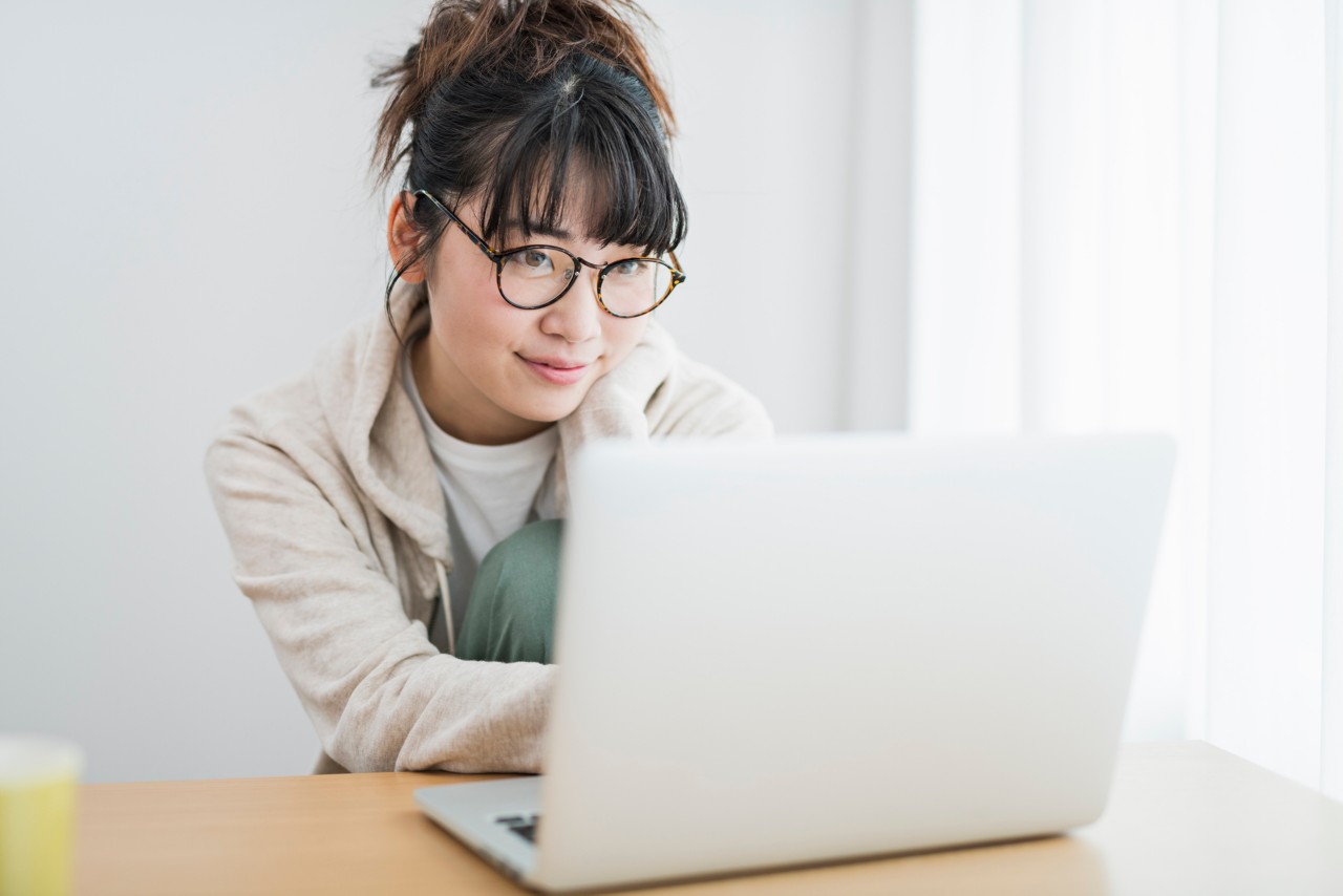College student using laptop