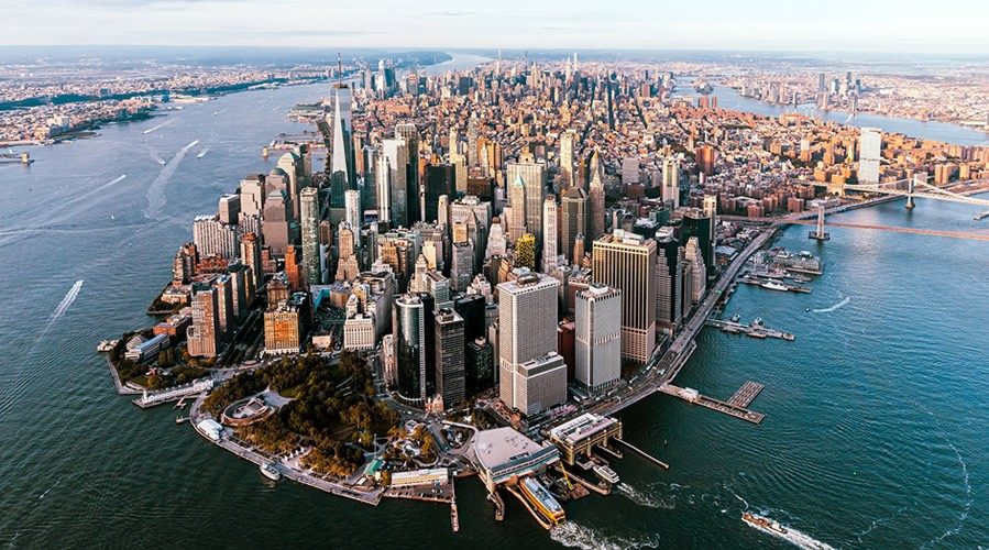 Aerial view of Lower Manhattan skyline