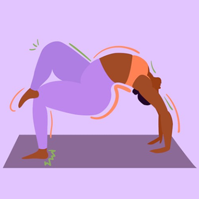 Artwork of woman exercising on mat