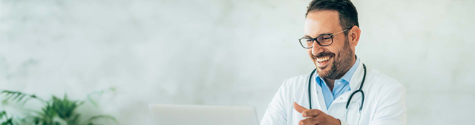 happy doctor has a video call conference with a patient using computer 