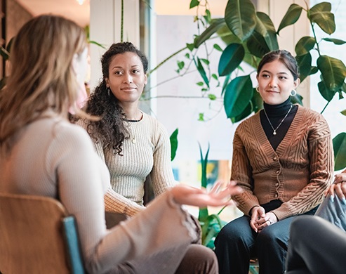 Women attending an emotional well being education session