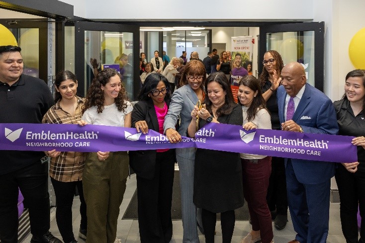 EmblemHealth leadership along with city councilmembers cutting the ribbon marking the grand opening of the Elmhurst Neighborhood Care opening location in Queens, New York.