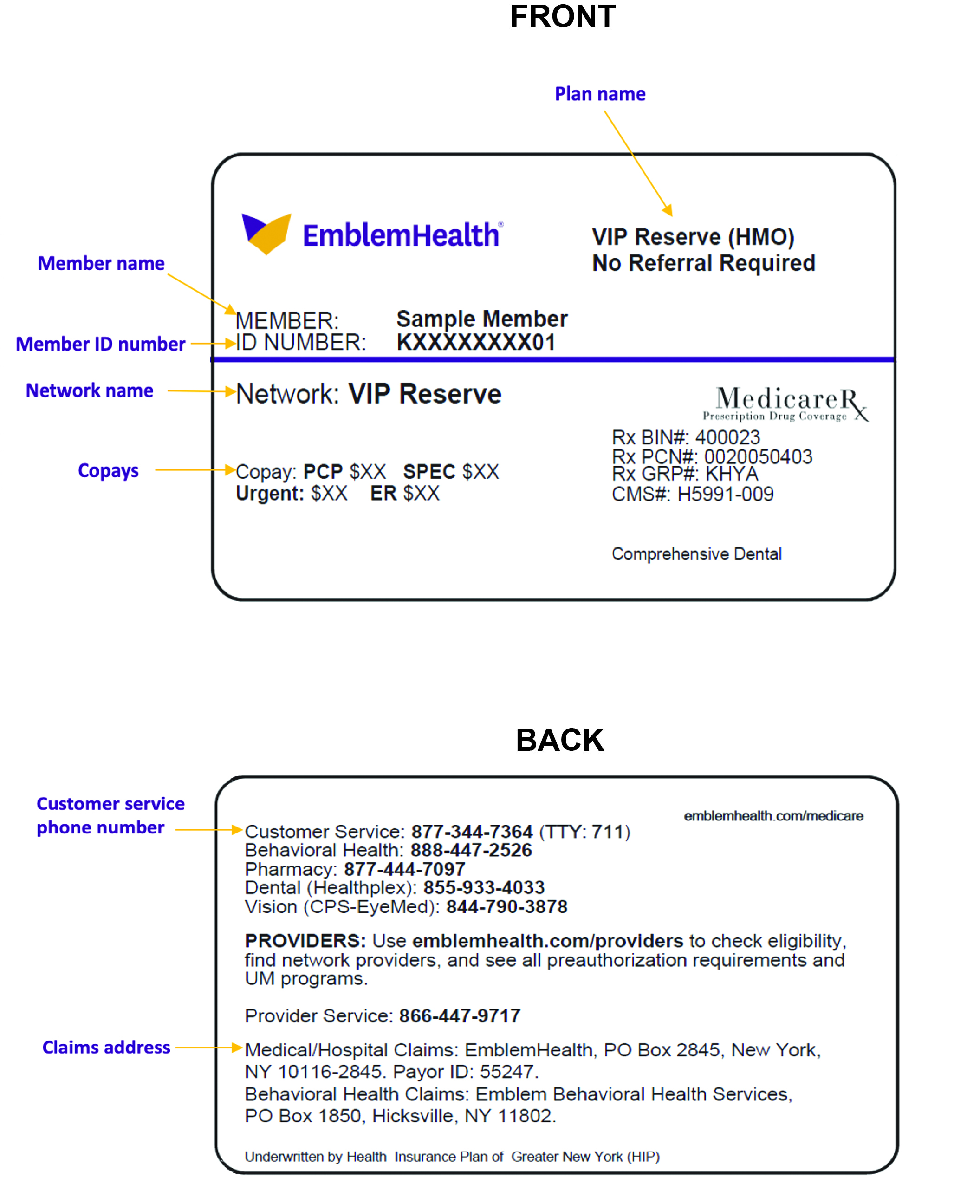 EmblemHealth VIP Value I.D. Card